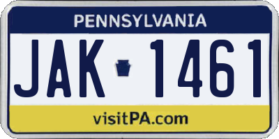 PA license plate JAK1461