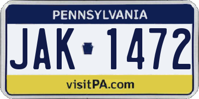 PA license plate JAK1472