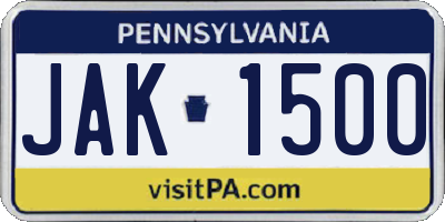 PA license plate JAK1500