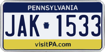 PA license plate JAK1533