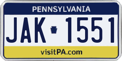 PA license plate JAK1551