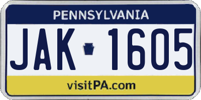 PA license plate JAK1605