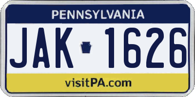 PA license plate JAK1626