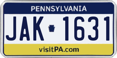 PA license plate JAK1631