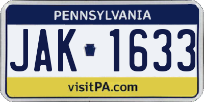 PA license plate JAK1633