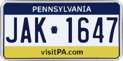 PA license plate JAK1647