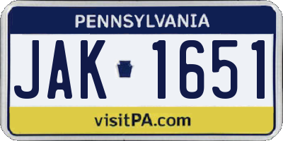 PA license plate JAK1651