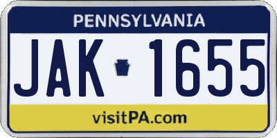 PA license plate JAK1655