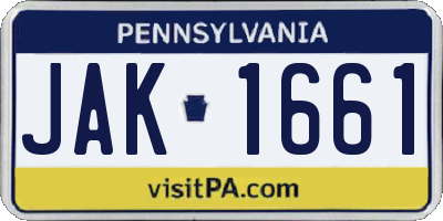 PA license plate JAK1661