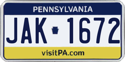 PA license plate JAK1672