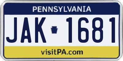 PA license plate JAK1681