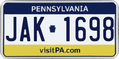 PA license plate JAK1698