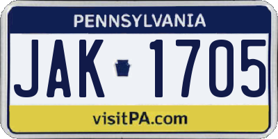 PA license plate JAK1705