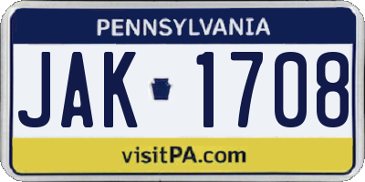 PA license plate JAK1708