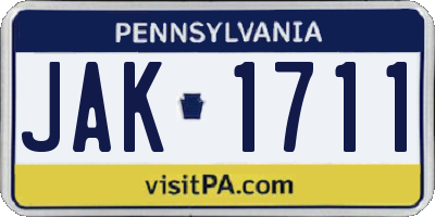 PA license plate JAK1711