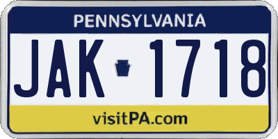 PA license plate JAK1718