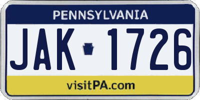 PA license plate JAK1726
