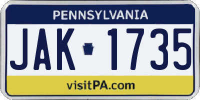 PA license plate JAK1735