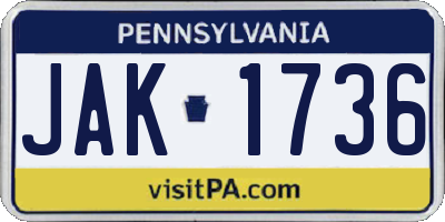 PA license plate JAK1736