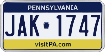 PA license plate JAK1747
