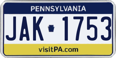 PA license plate JAK1753