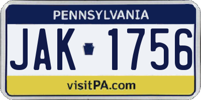 PA license plate JAK1756