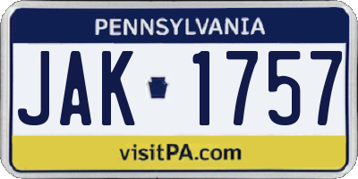 PA license plate JAK1757