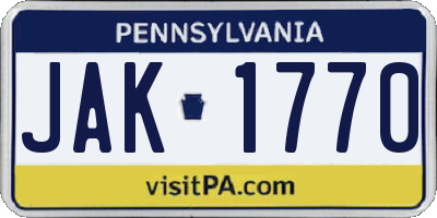 PA license plate JAK1770