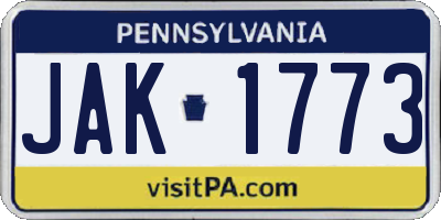 PA license plate JAK1773