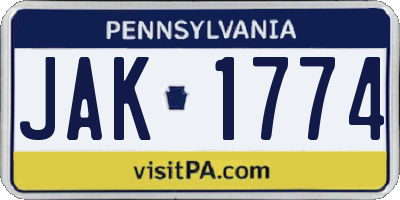 PA license plate JAK1774