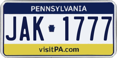 PA license plate JAK1777
