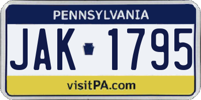 PA license plate JAK1795