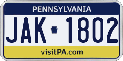 PA license plate JAK1802
