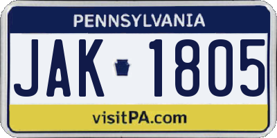 PA license plate JAK1805