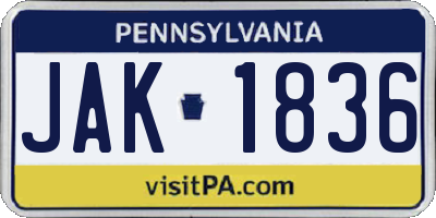 PA license plate JAK1836