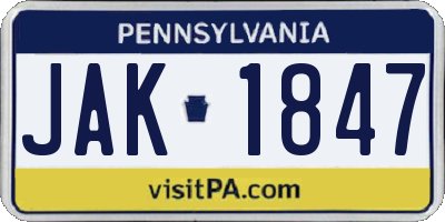PA license plate JAK1847