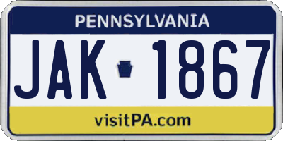 PA license plate JAK1867
