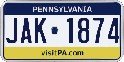 PA license plate JAK1874