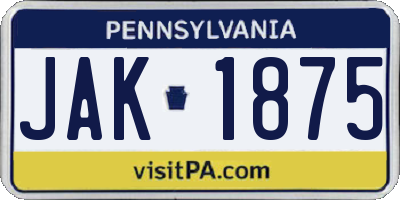 PA license plate JAK1875