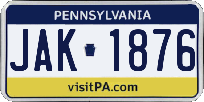 PA license plate JAK1876