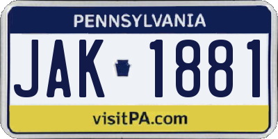 PA license plate JAK1881