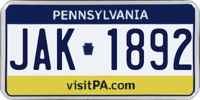 PA license plate JAK1892