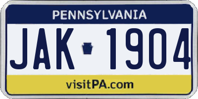 PA license plate JAK1904