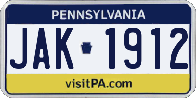 PA license plate JAK1912