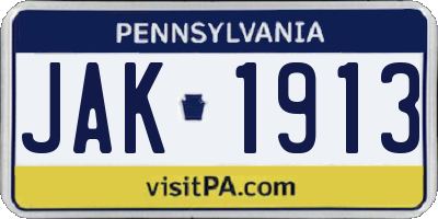 PA license plate JAK1913