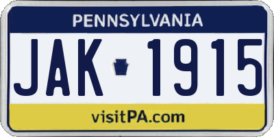 PA license plate JAK1915