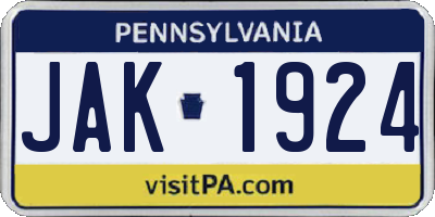 PA license plate JAK1924