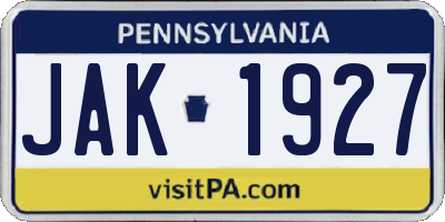 PA license plate JAK1927
