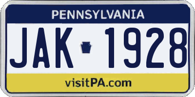 PA license plate JAK1928