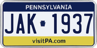 PA license plate JAK1937